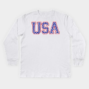 USA Embroidered Font Kids Long Sleeve T-Shirt